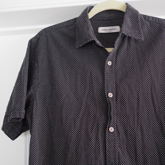 James Campbell Black and White Polka Dot Casual Button-up Collard Shirt Sz M - Picture 4 of 11